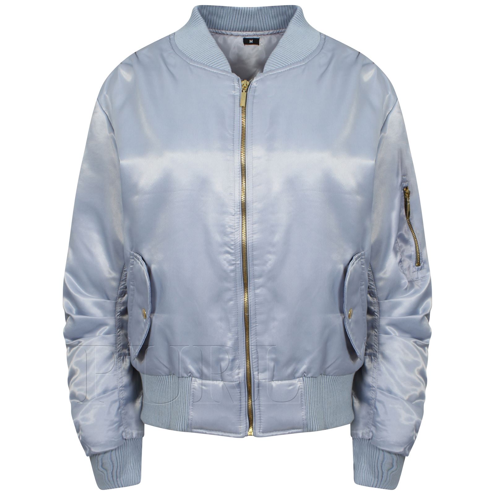 Womens MA1 Vintage Padded Bomber Jacket Satin Army Military Badges