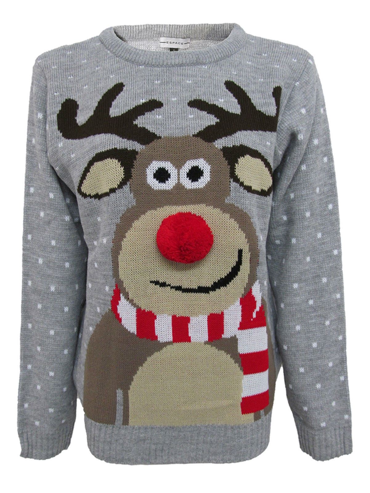 Womens Mens RUDOLPH 3D Nose Chirstmas Novelty JUMPERS Xmas Sweater Santa Funny | eBay