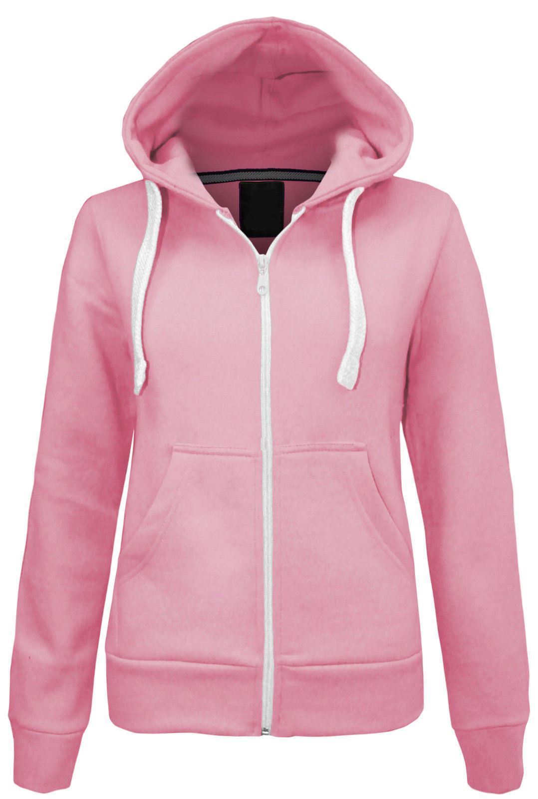 Womens Ladies Plain Colour Hoody Hoodie Sweatshirt Zipper Small Size