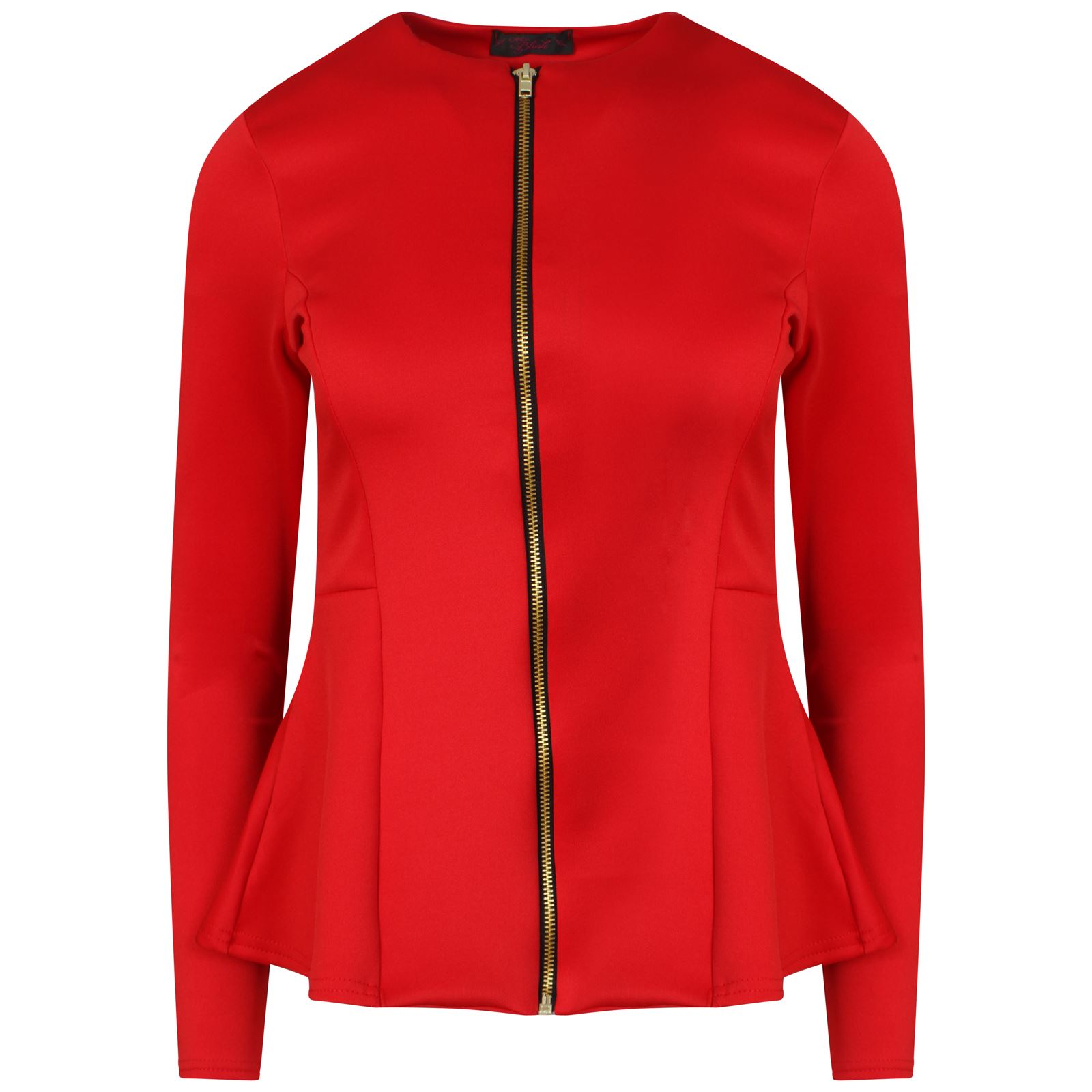 Women Ladies Zip Up Peplum Ruffle Plus Size Textured Blazer Jacket Top