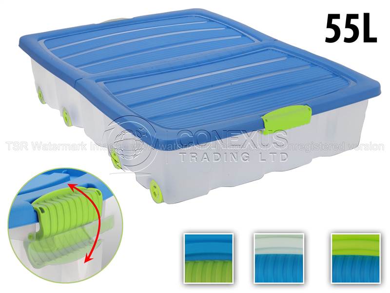 55L LARGE UNDERBED PLASTIC WHEELED STORAGE BOX CONTAINER WITH FOLDING