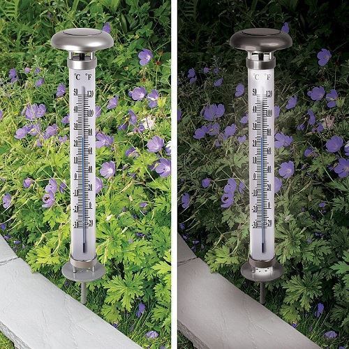 Outdoor Thermometer Gauge with Solar Powered LED Light Rechargeable