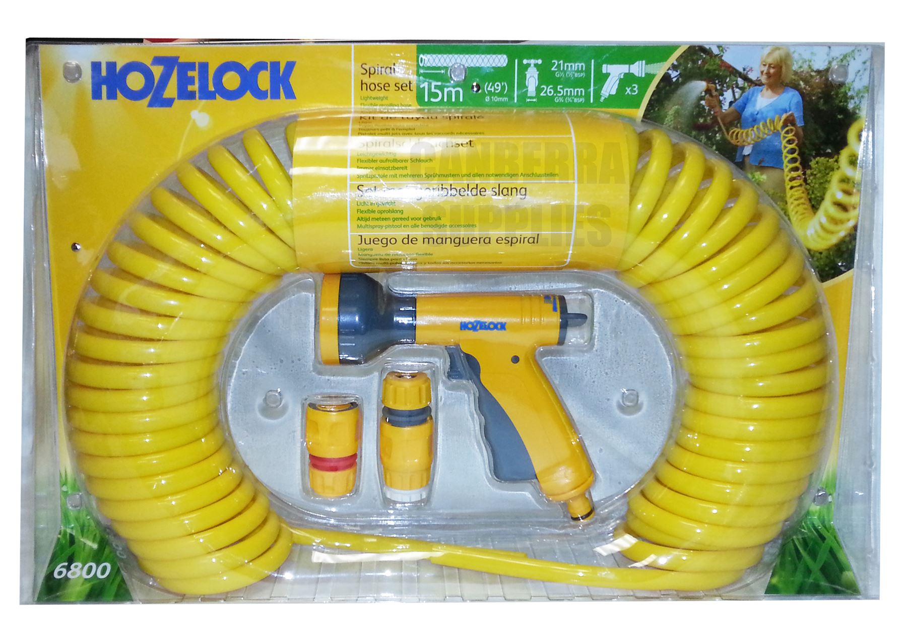 HOZELOCK 6800 15M SPIRAL GARDEN HOSE & SPRAY GUN & FITTINGS SET eBay