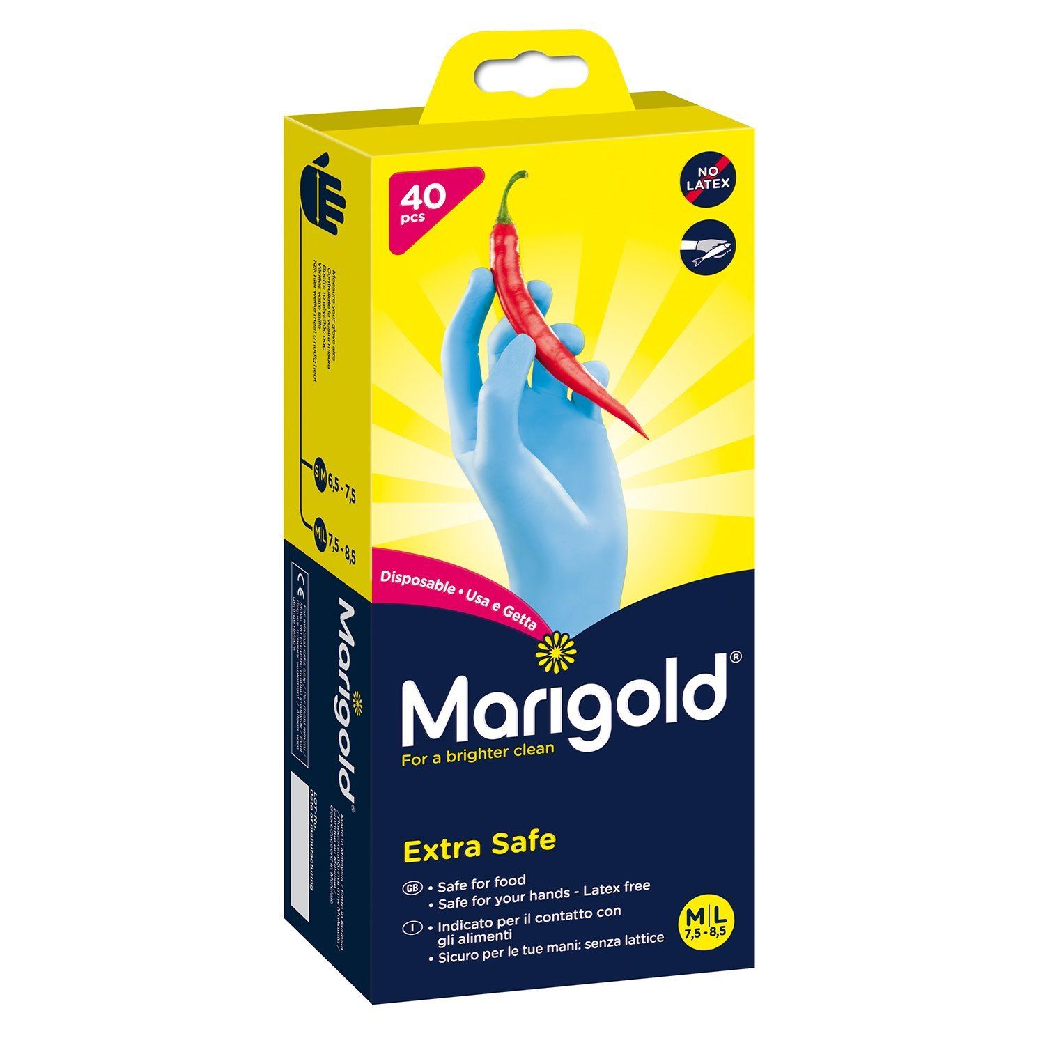 40 X MARIGOLD EXTRA SAFE LATEX FREE DISPOSABLE BLUE GLOVES MEDIUM LARGE