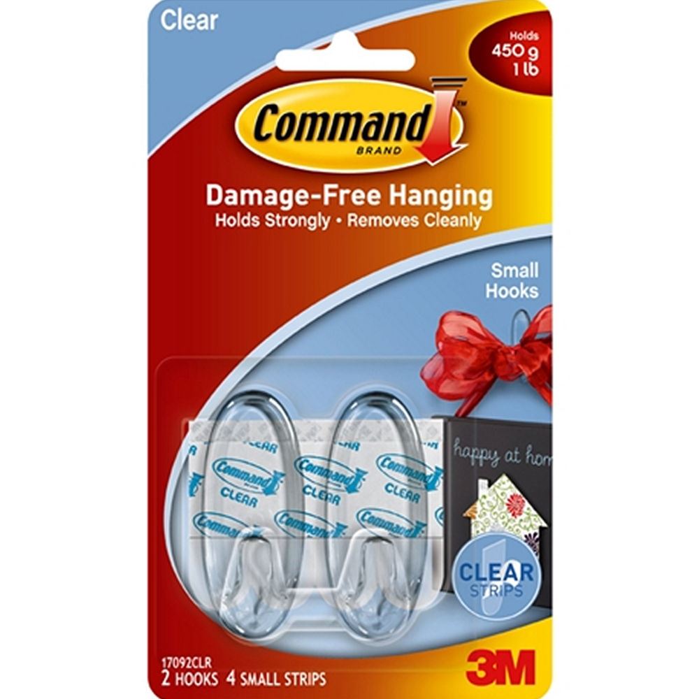 2 x 3M COMMAND SMALL CLEAR HANGING HOOK HOLDS 450g / 1LB eBay