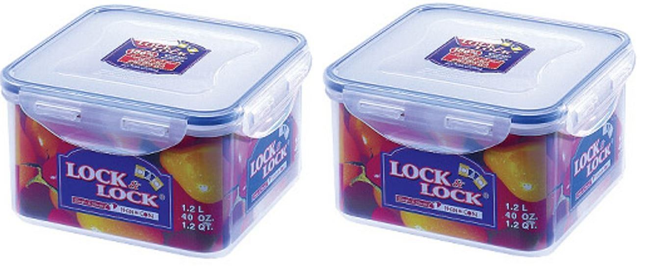 2 x LOCK & LOCK SQUARE PLASTIC FOOD STORAGE CONTAINER 1.2L HPL822D eBay