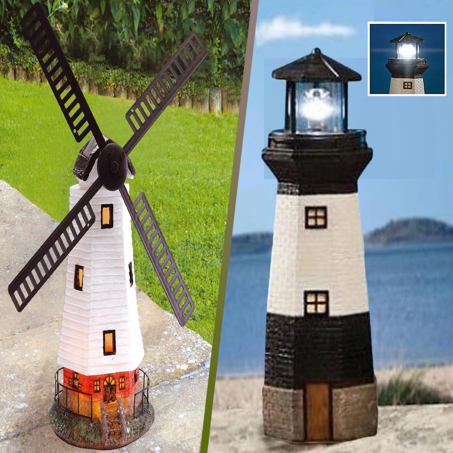 SOLAR TRADITIONAL OUTDOOR GARDEN LIGHTING ORNAMENT WINDMILL/ ROTATING LIGHTHOUSE eBay