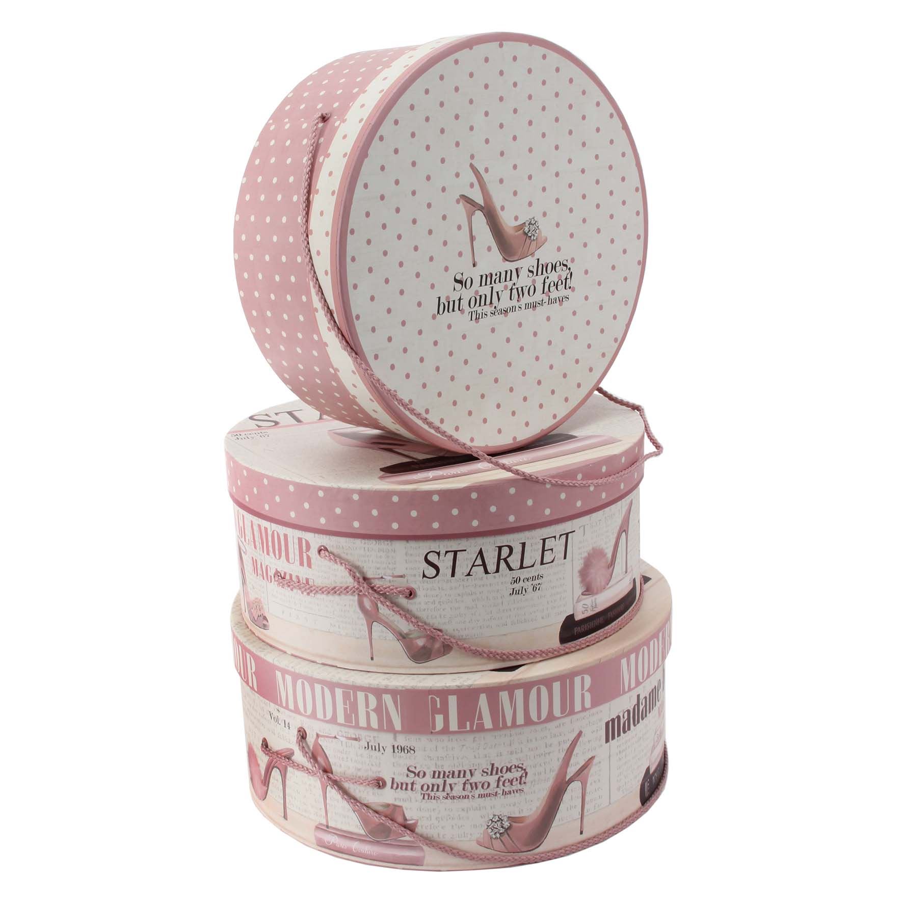 Tri Coastal Set of 3 Hat Boxes Decorative Storage Pink Brown eBay