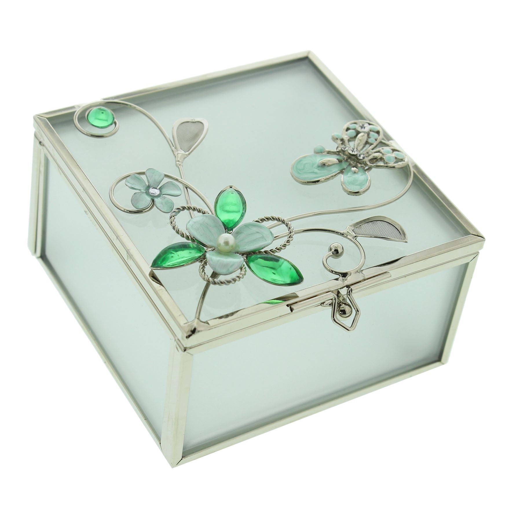 Sophia Butterfly Trinket Box Glass and Wire Square eBay