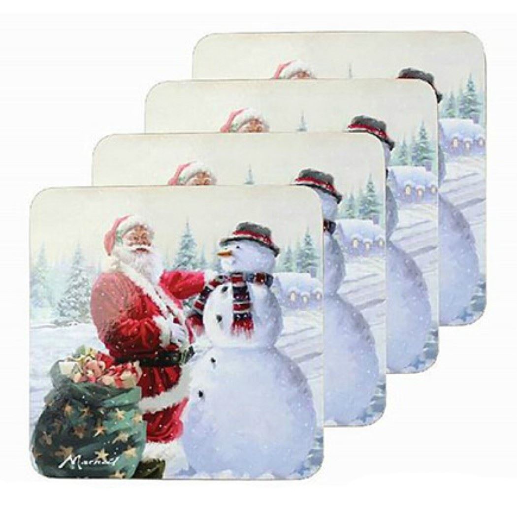 MacNeil Studio Set of 4 Christmas Coasters Robin Santa Snowman eBay