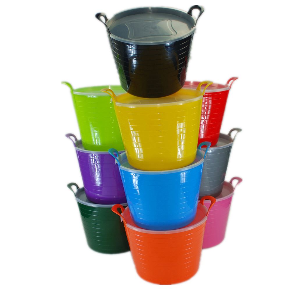 42 Litre Large Flexi Tub Flexible Rubber Storage Bucket With Lid MADE