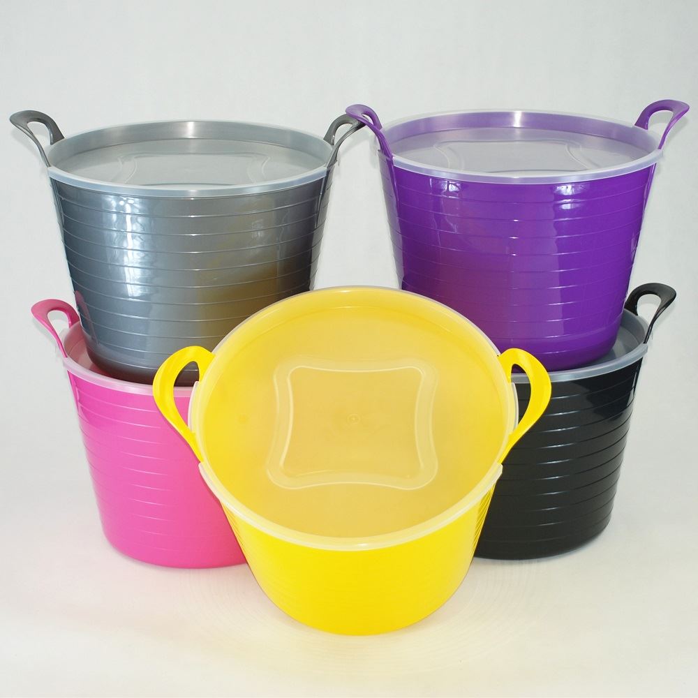 5 x 42 Litre Large Flexi Tub Garden Home Flexible Colour Bucket MADE IN