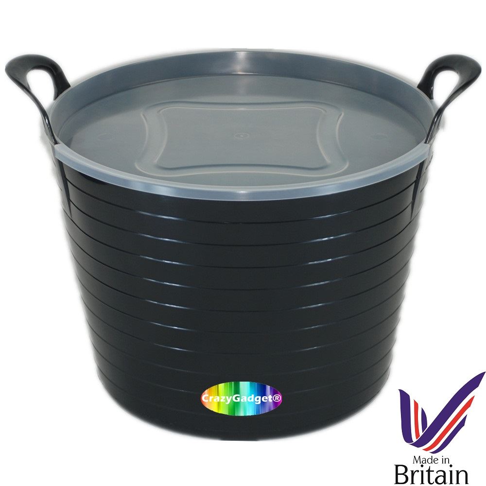 42 Litre Large Flexi Tub Flexible Rubber Storage Bucket With Lid MADE