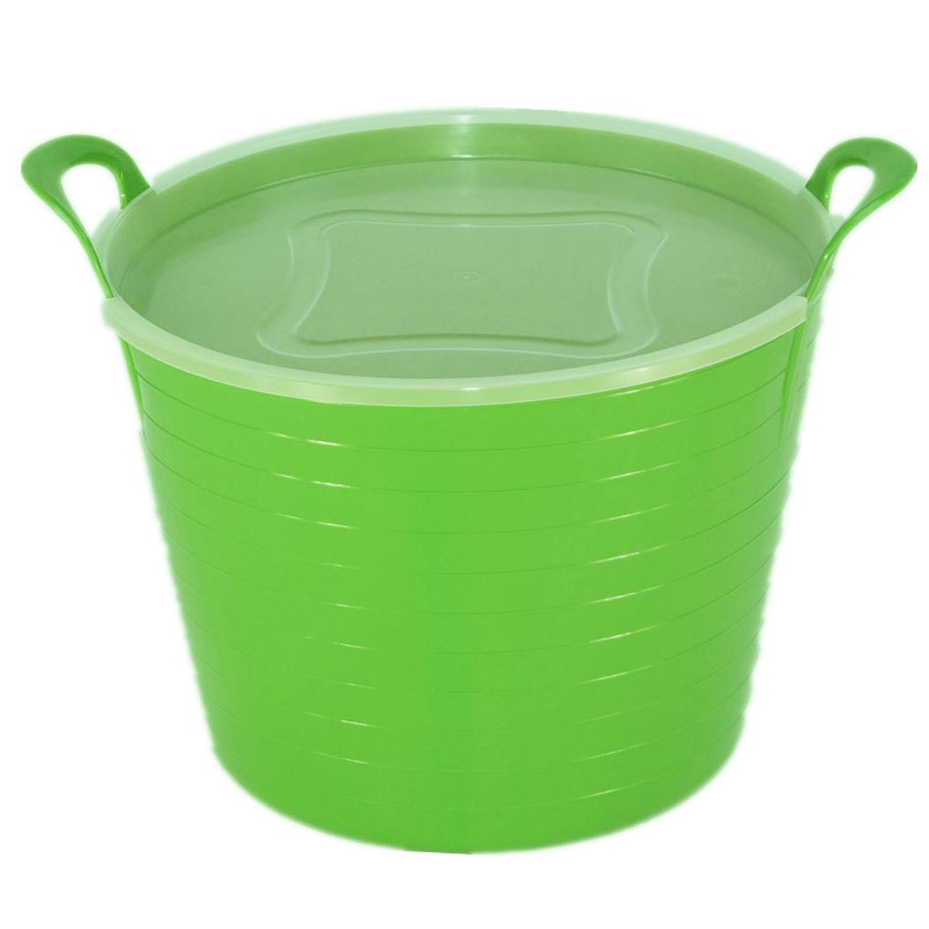 2 x 42 Litre Large Flexi Tub Garden Rubber Storage Bucket with Lid MADE