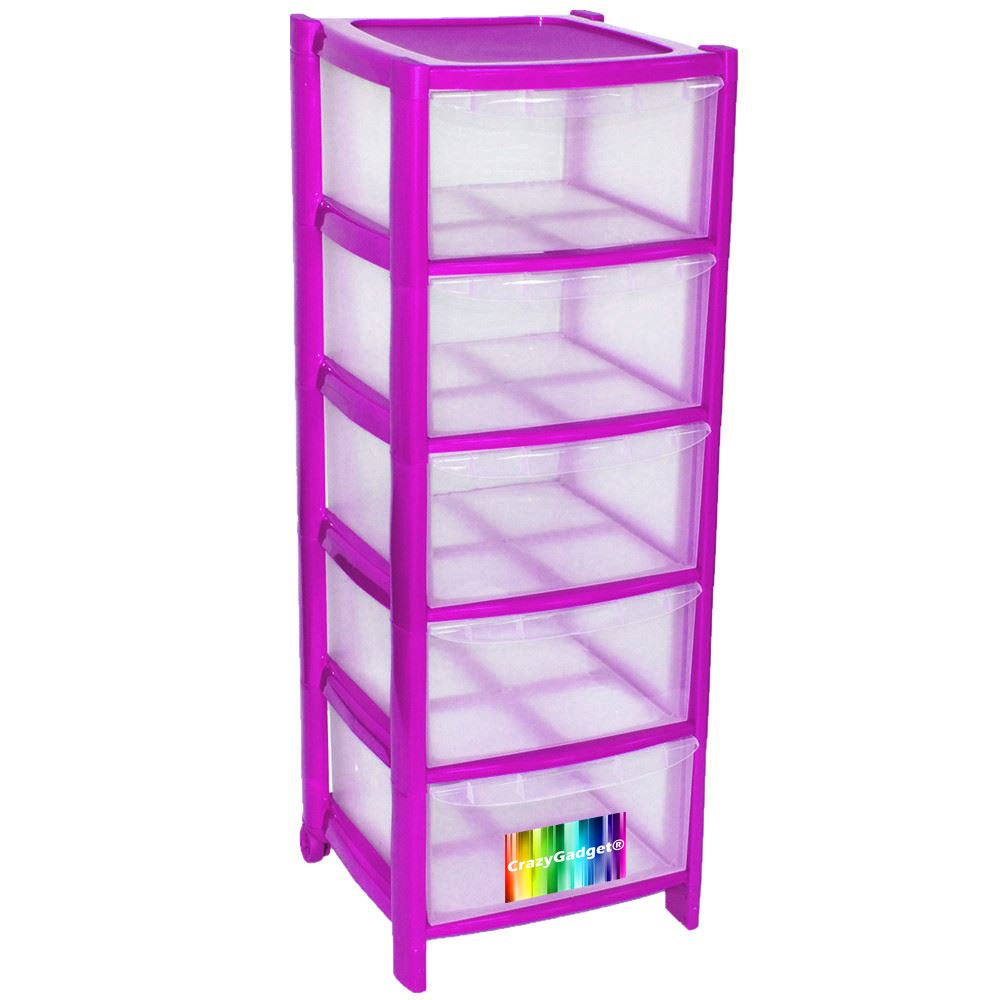 5 Drawer Plastic Large Tower Storage Drawers Unit with Wheels MADE IN U