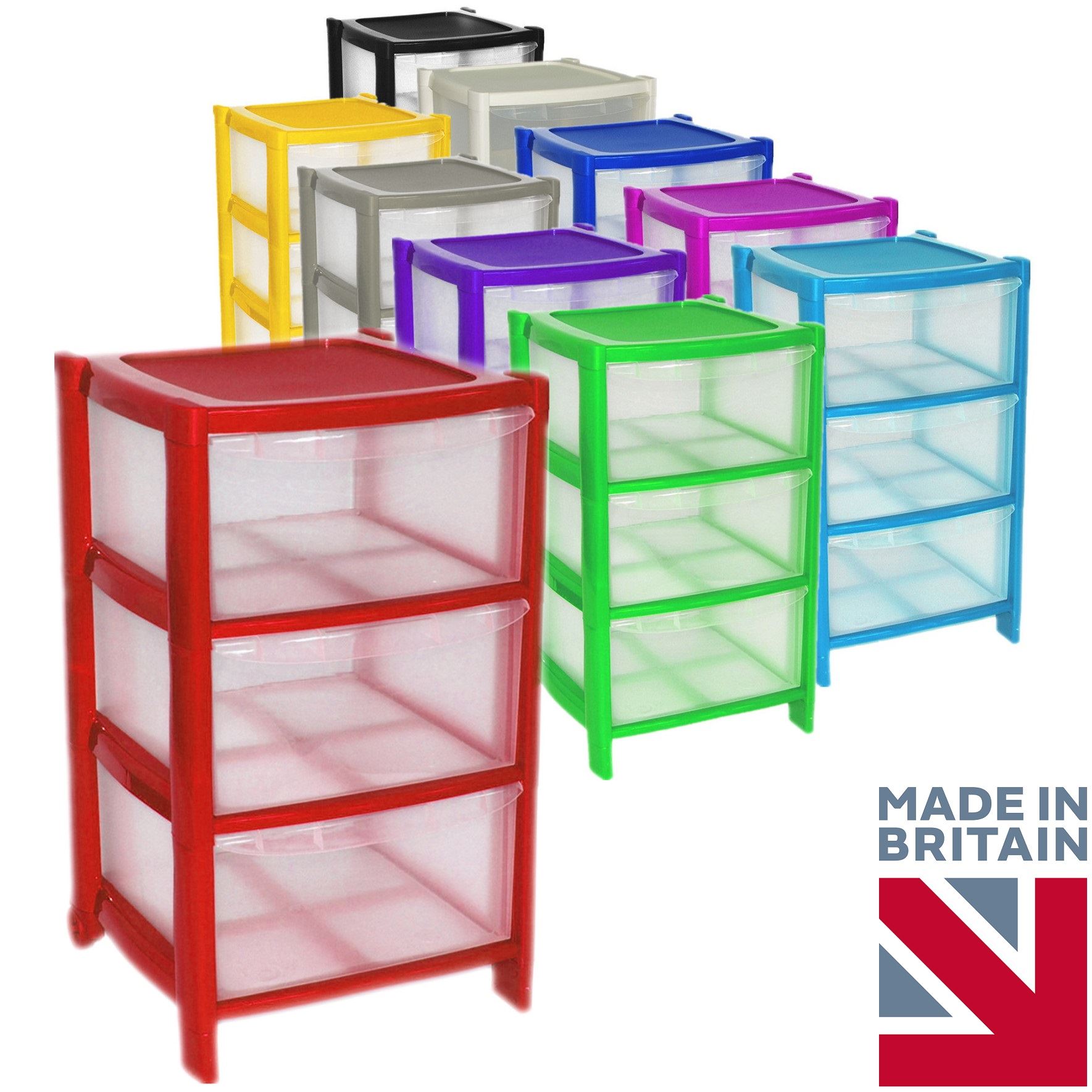 Plastic Large Tower Storage Drawers Chest Unit with Wheels MADE IN U.K