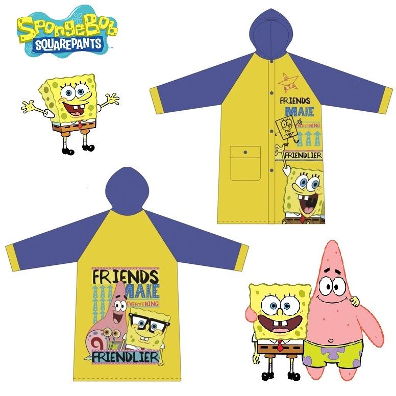 Spongebob Cartoon Children Waterproof Hooded Rain Coat Jacket Poncho