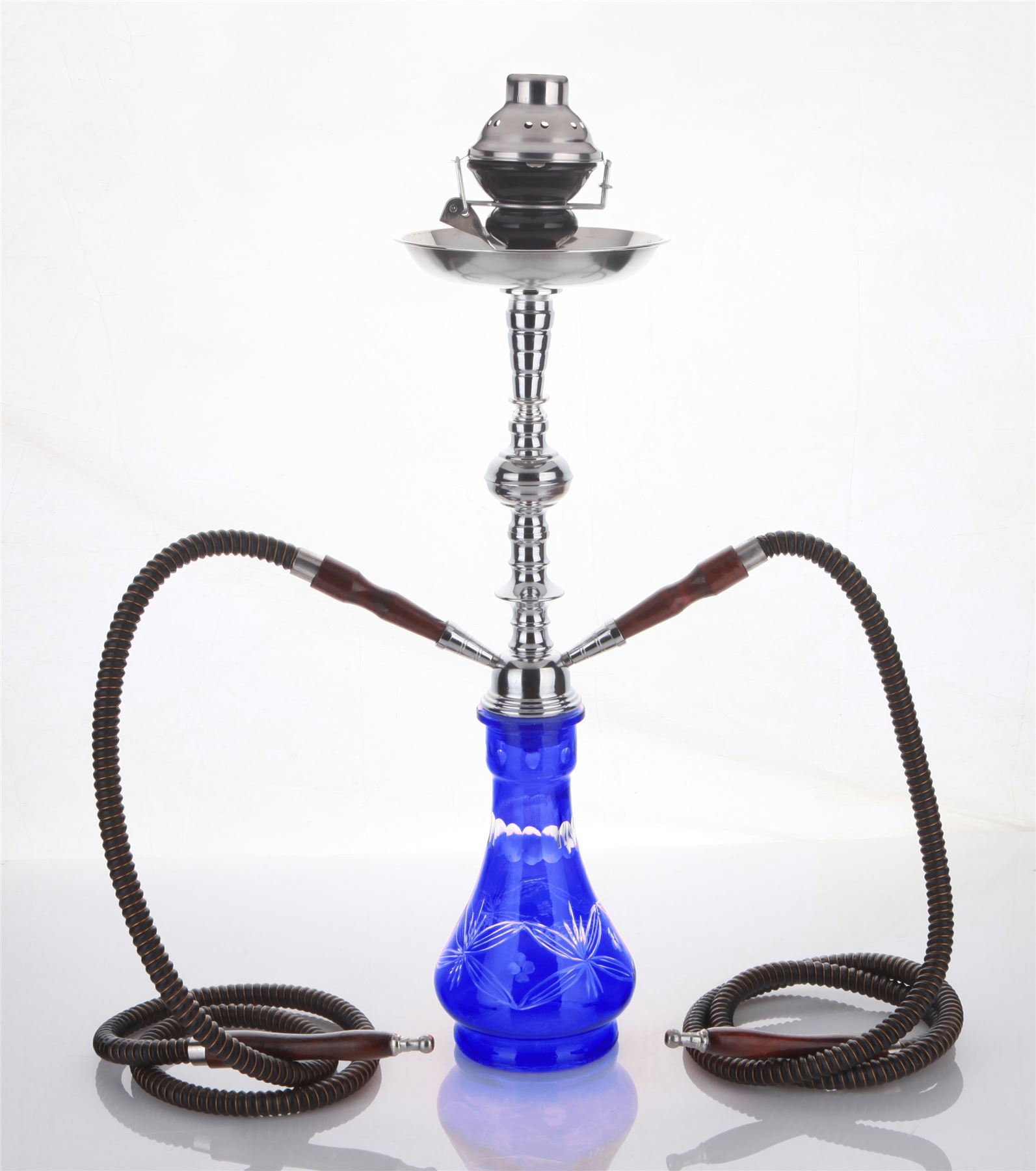 2 hose 23" Habibi Blue Hookah Shisha Nargila water glass vase pipes