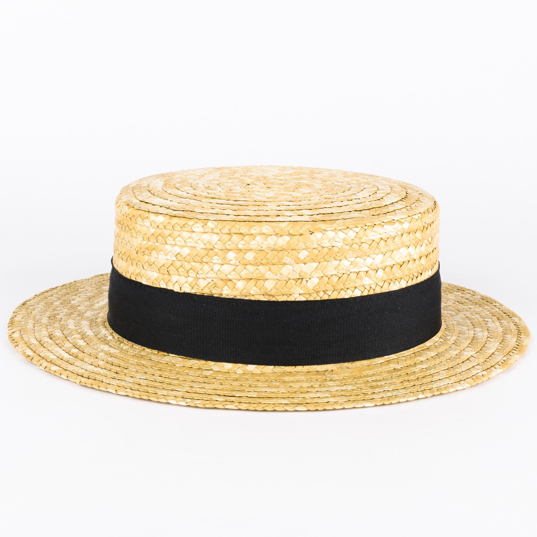 Straw Boater Hat with Striped Band eBay