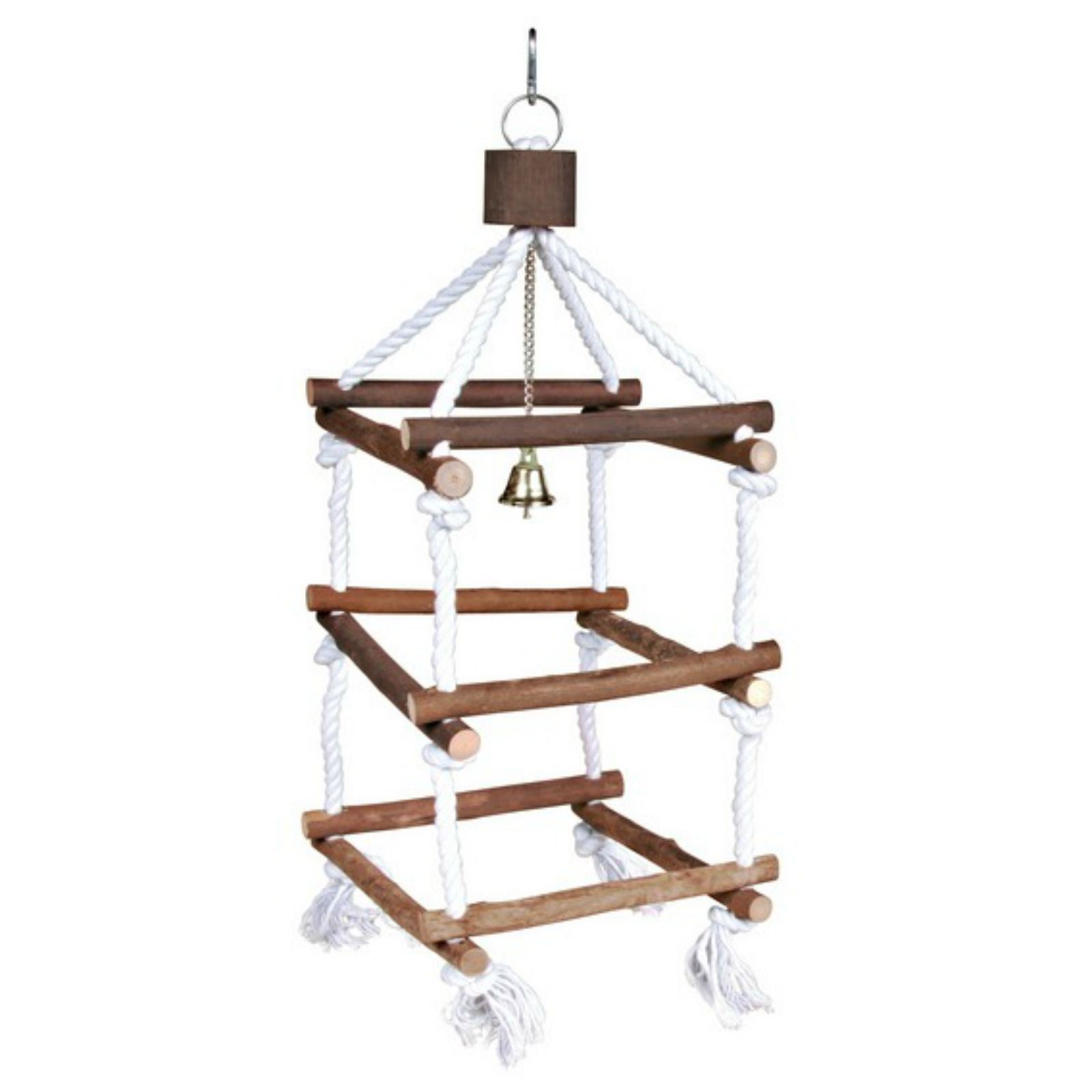 Wooden Bird Hanging Rope Tower With Bell Perch Swing Budgie Cockatiel