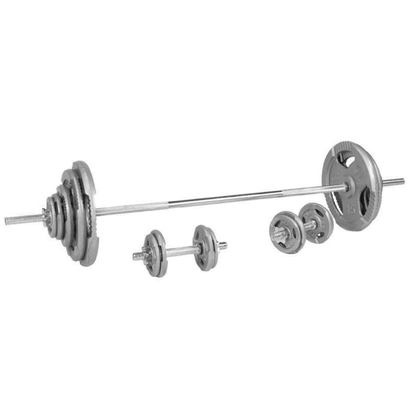 Gorilla Sports Cast Iron Tri Grip Barbell Set 100KG eBay