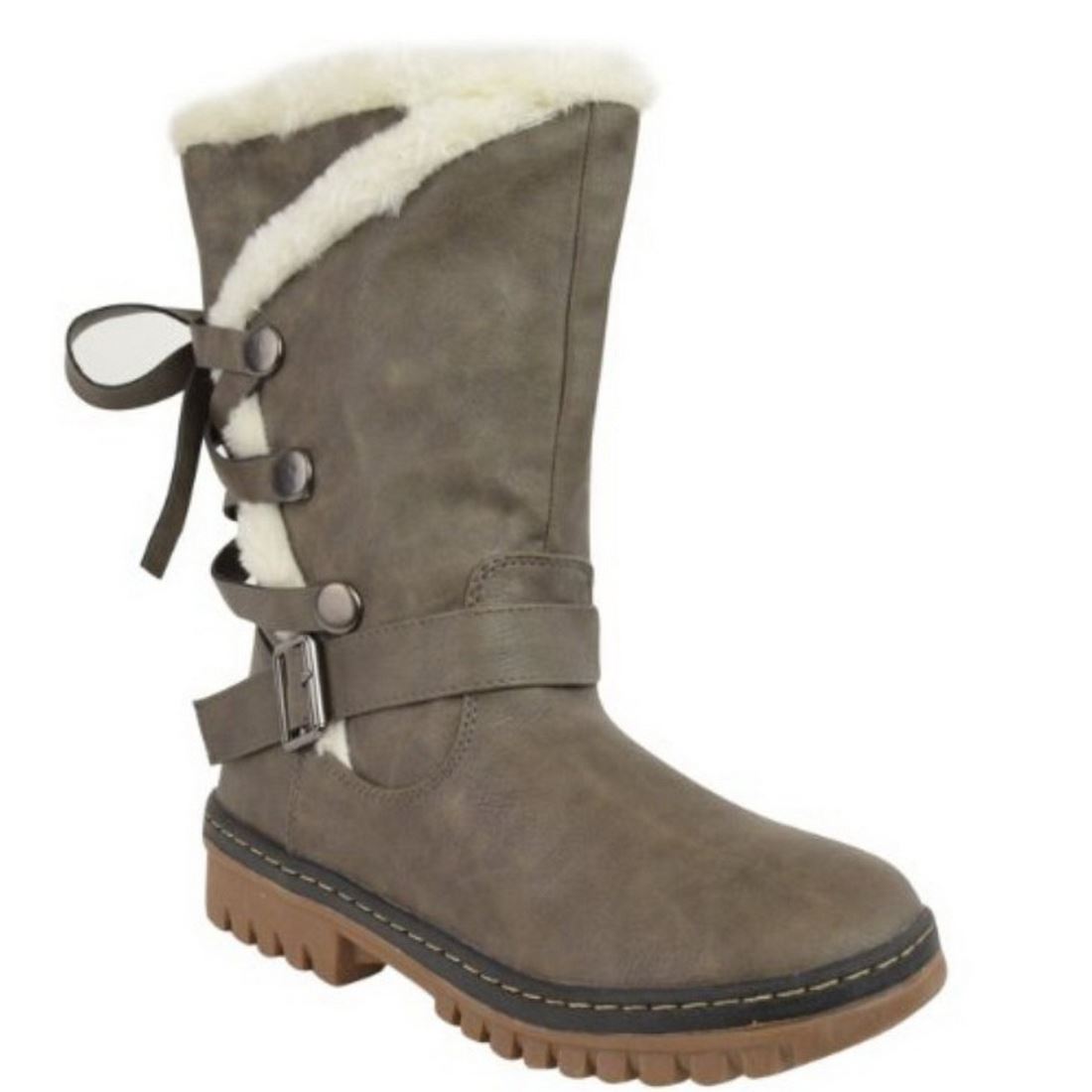 NEW WOMENS LADIES FUR LINED MID CALF FLAT WINTER SNOW
