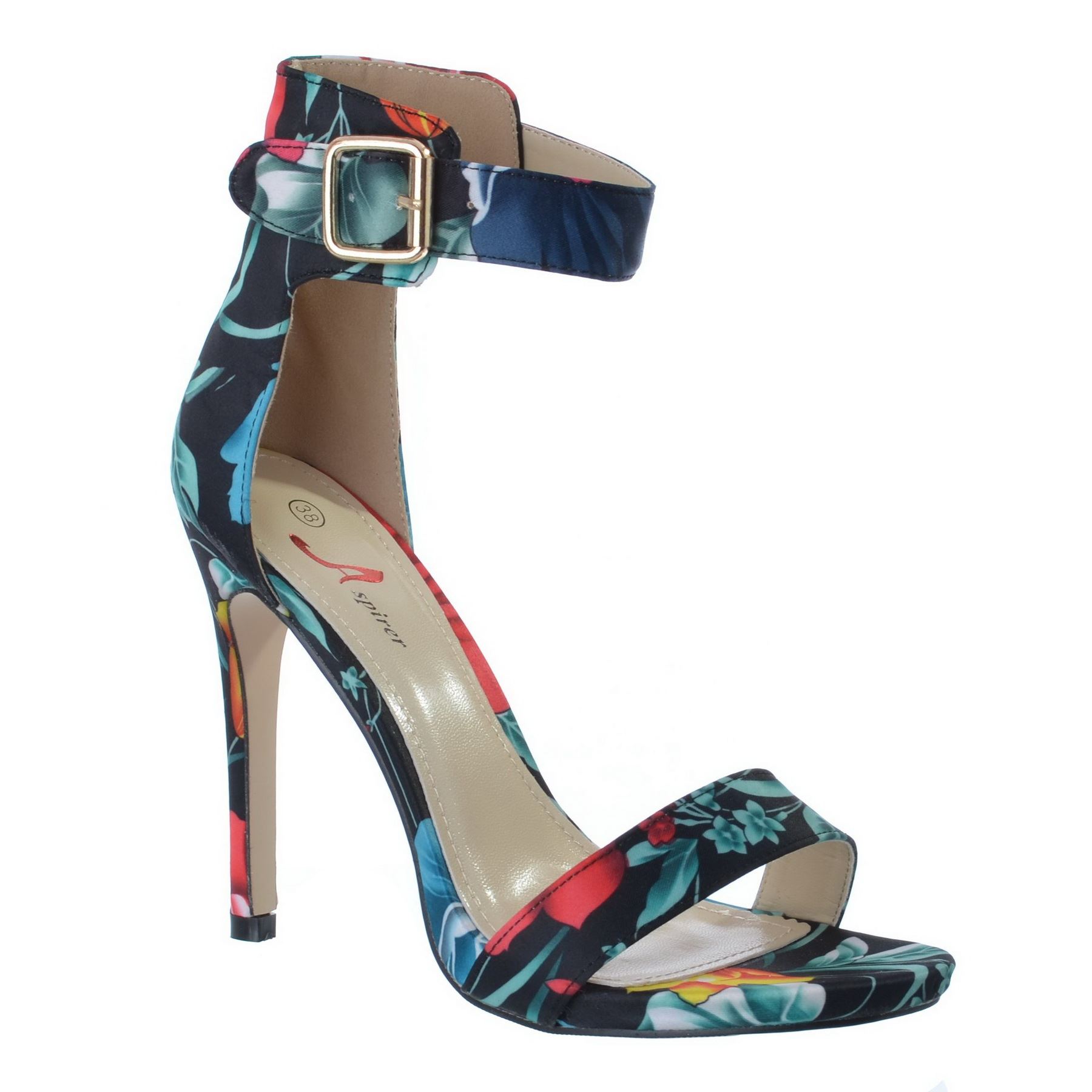LADIES WOMENS HIGH STILETTO HEEL FLORAL STRAPPY SANDALS ANKLE STRAP SHOES SIZE | eBay