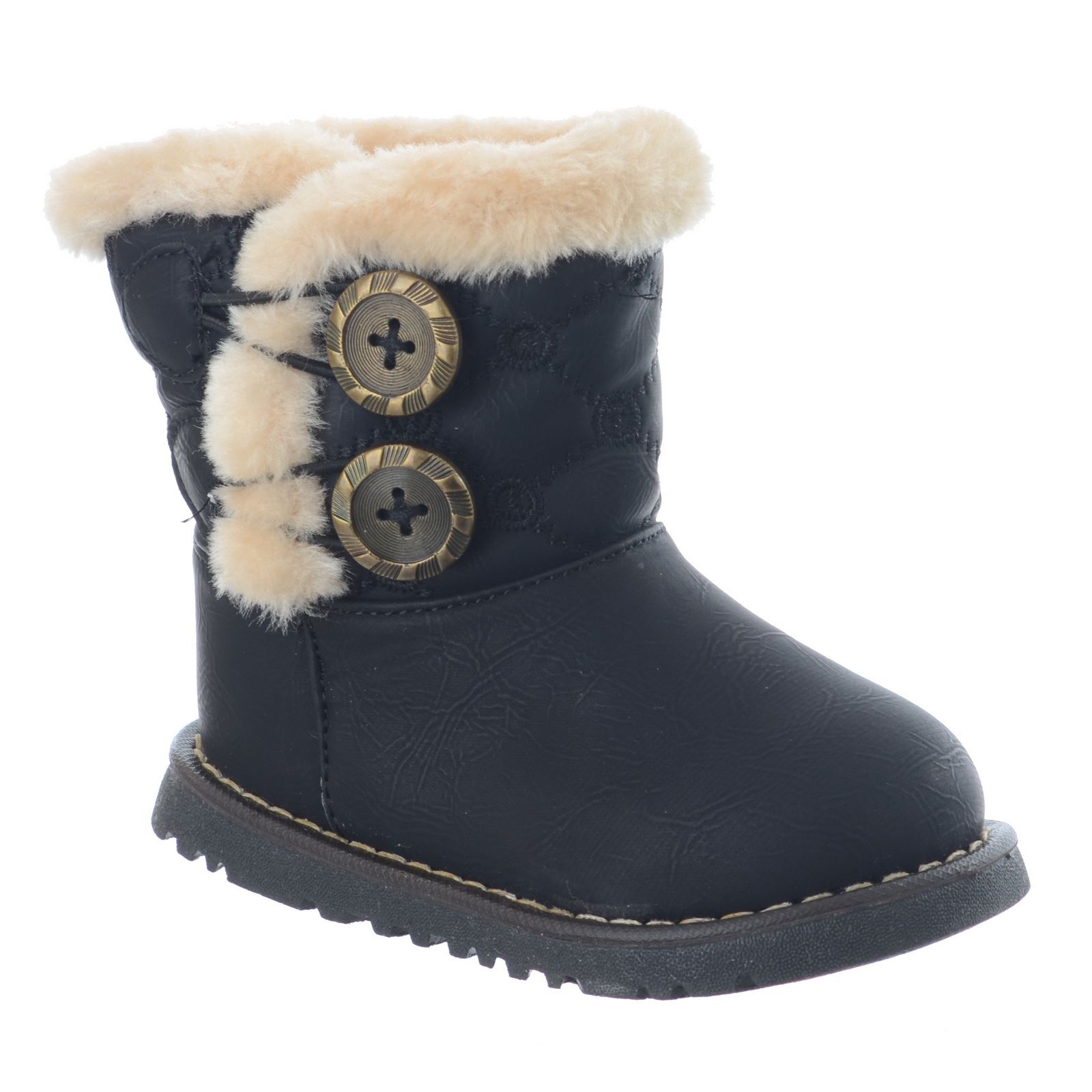 GIRLS INFANT TODDLER QUILTED BUTTON BOOTS SHOES WARM FUR LINED WINTER