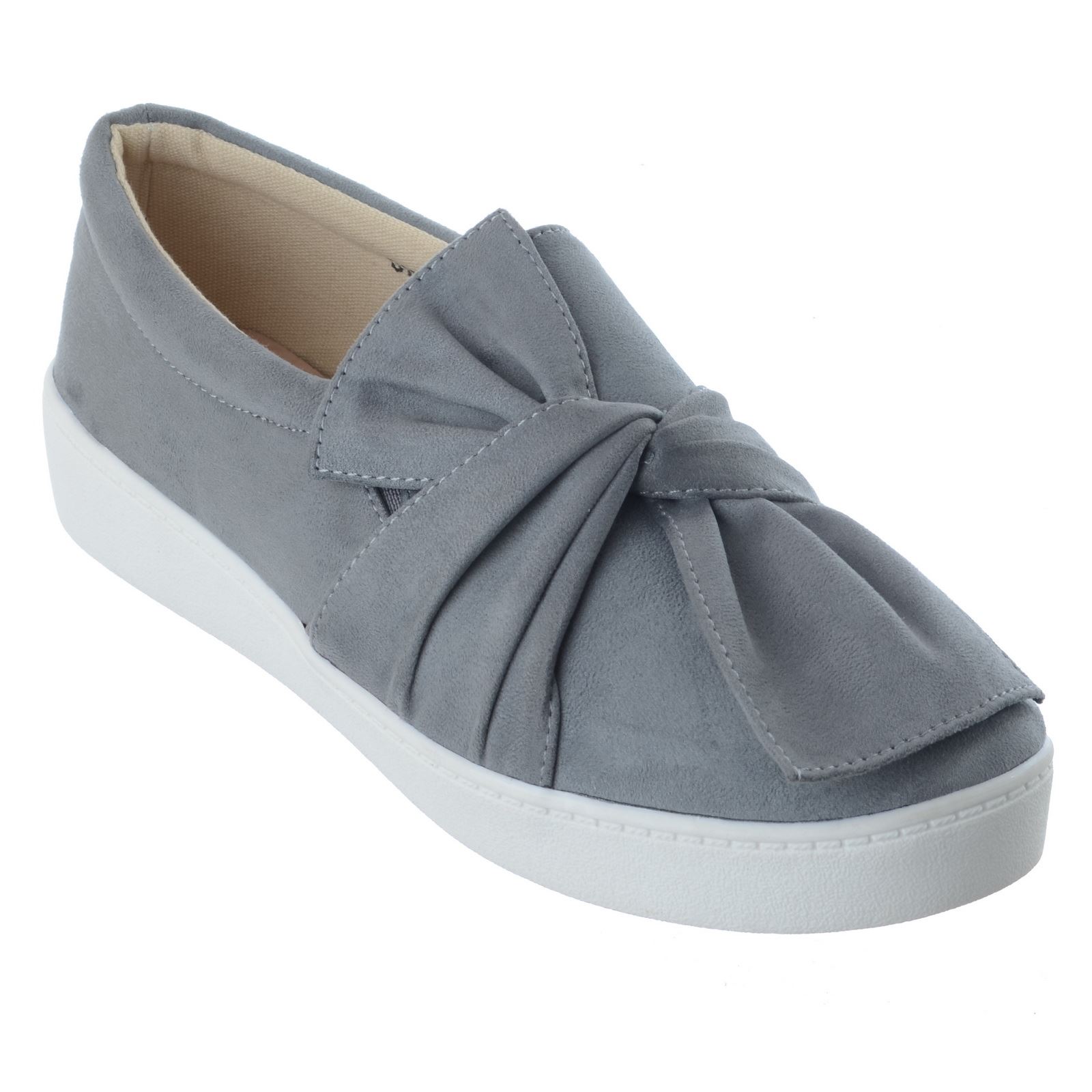 NEW LADIES WOMENS FLAT BOW FAUX SUEDE SLIP ON TRAINERS SNEAKERS PUMPS