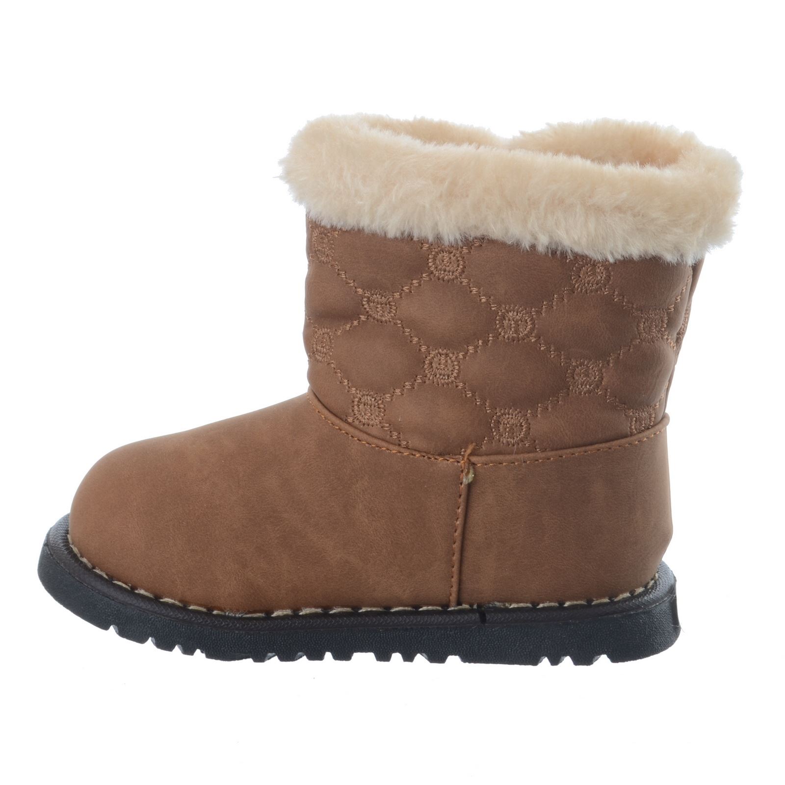 GIRLS INFANTS TODDLER QUILTED BUTTON ANKLE BOOTS SHOES WARM FUR LINED