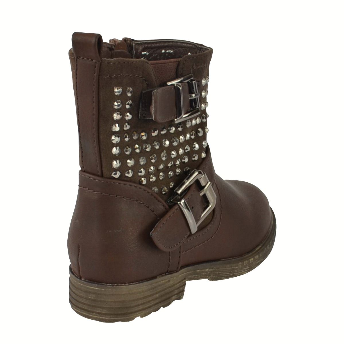 GIRLS KIDS INFANTS NEW FLAT LOW BLOCK HEEL STUDDED ZIP UP ANKLE BOOTS