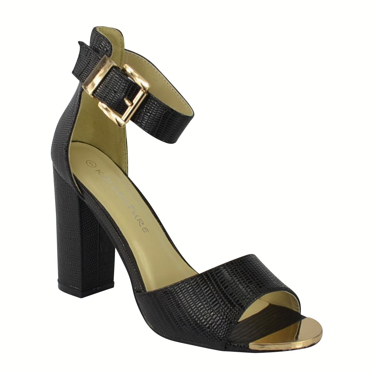 gold peep toe block heels