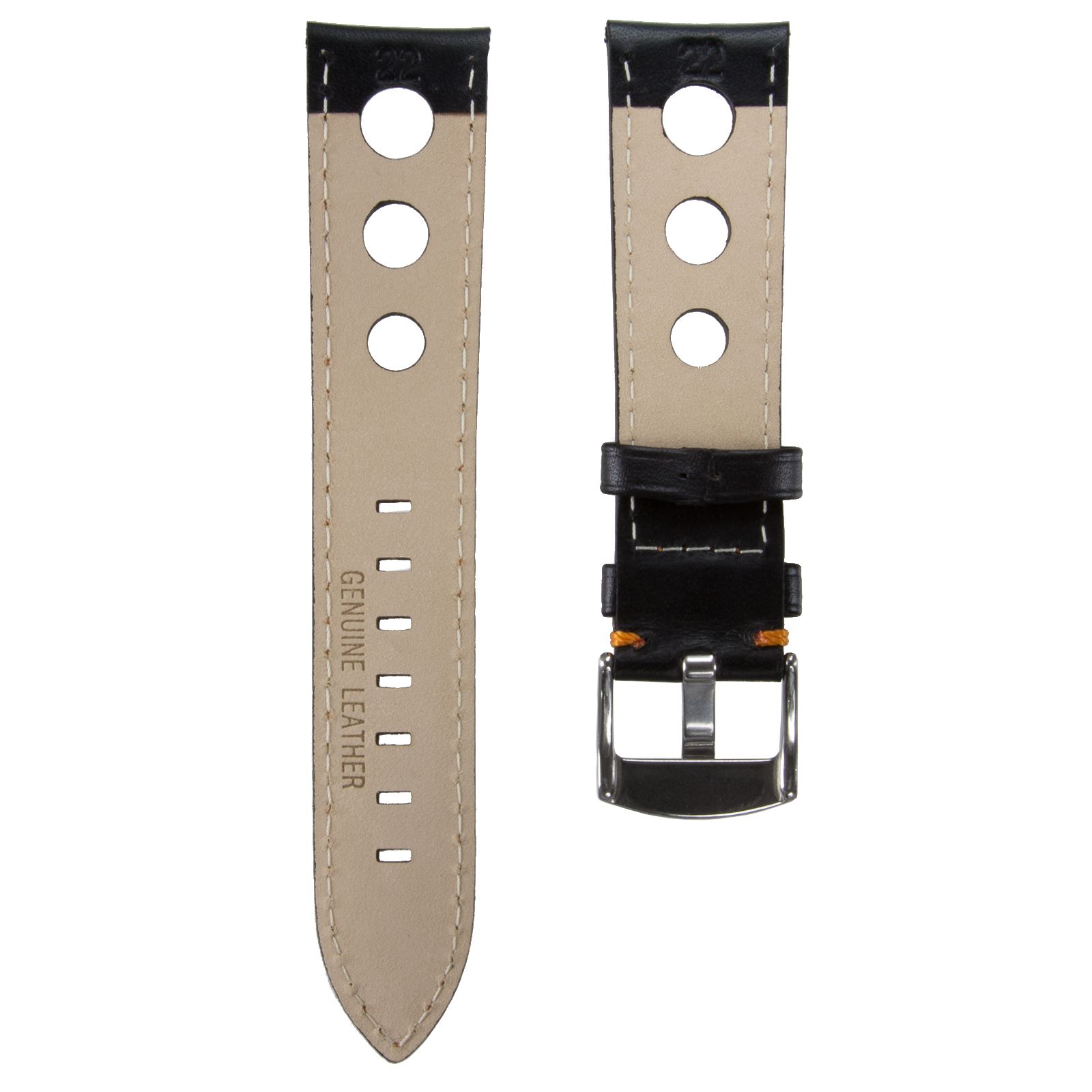Black Italian Leather Rally Perforated Racing Watch Strap 3 Large