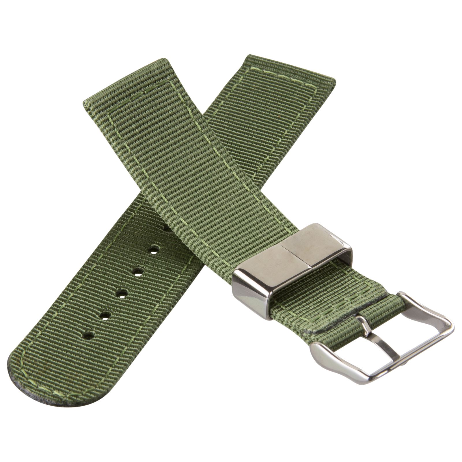 Two Piece Nylon Watch Strap with Polished Fittings Green Black Blue 18