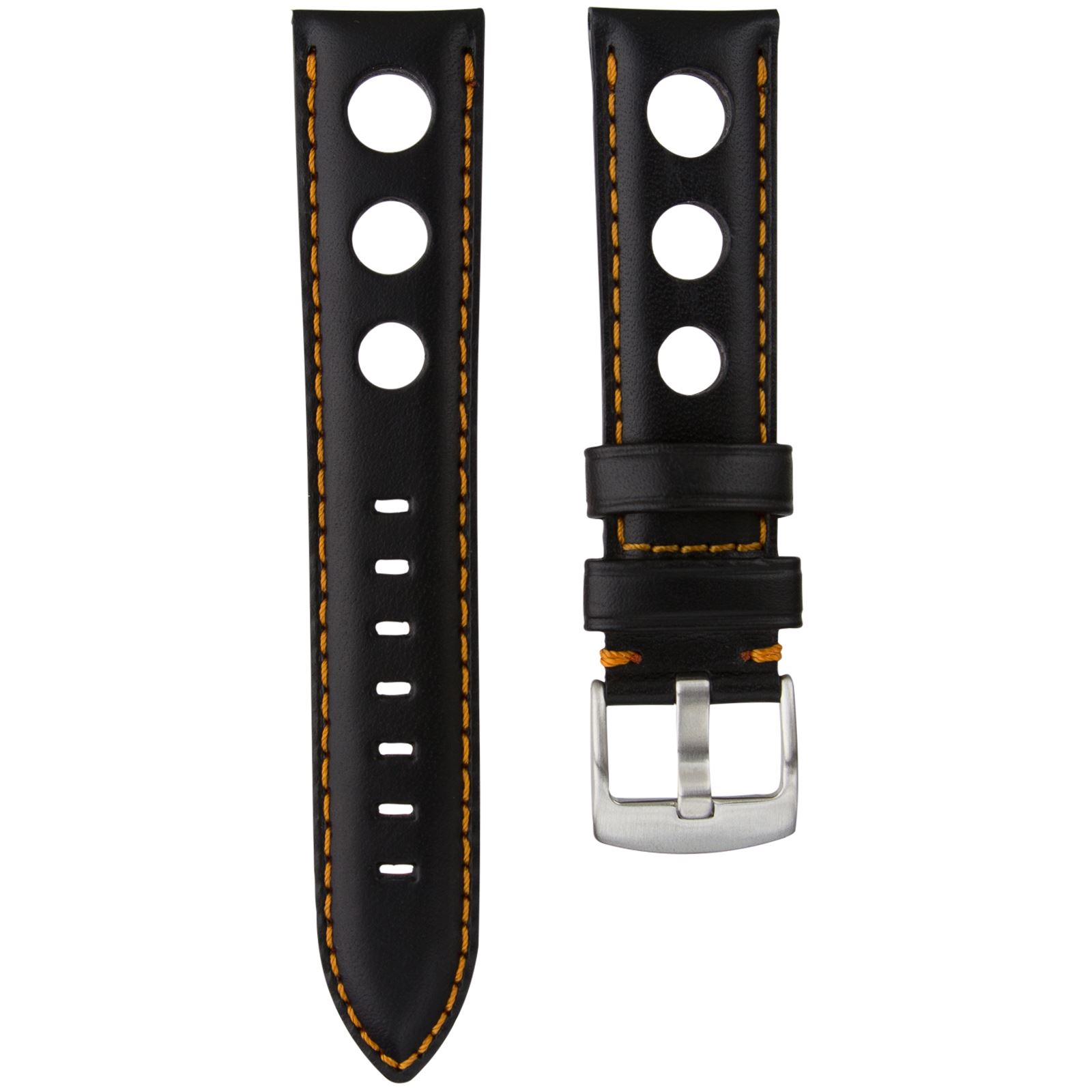 Black Italian Leather Rally Perforated Racing Watch Strap 3 Large