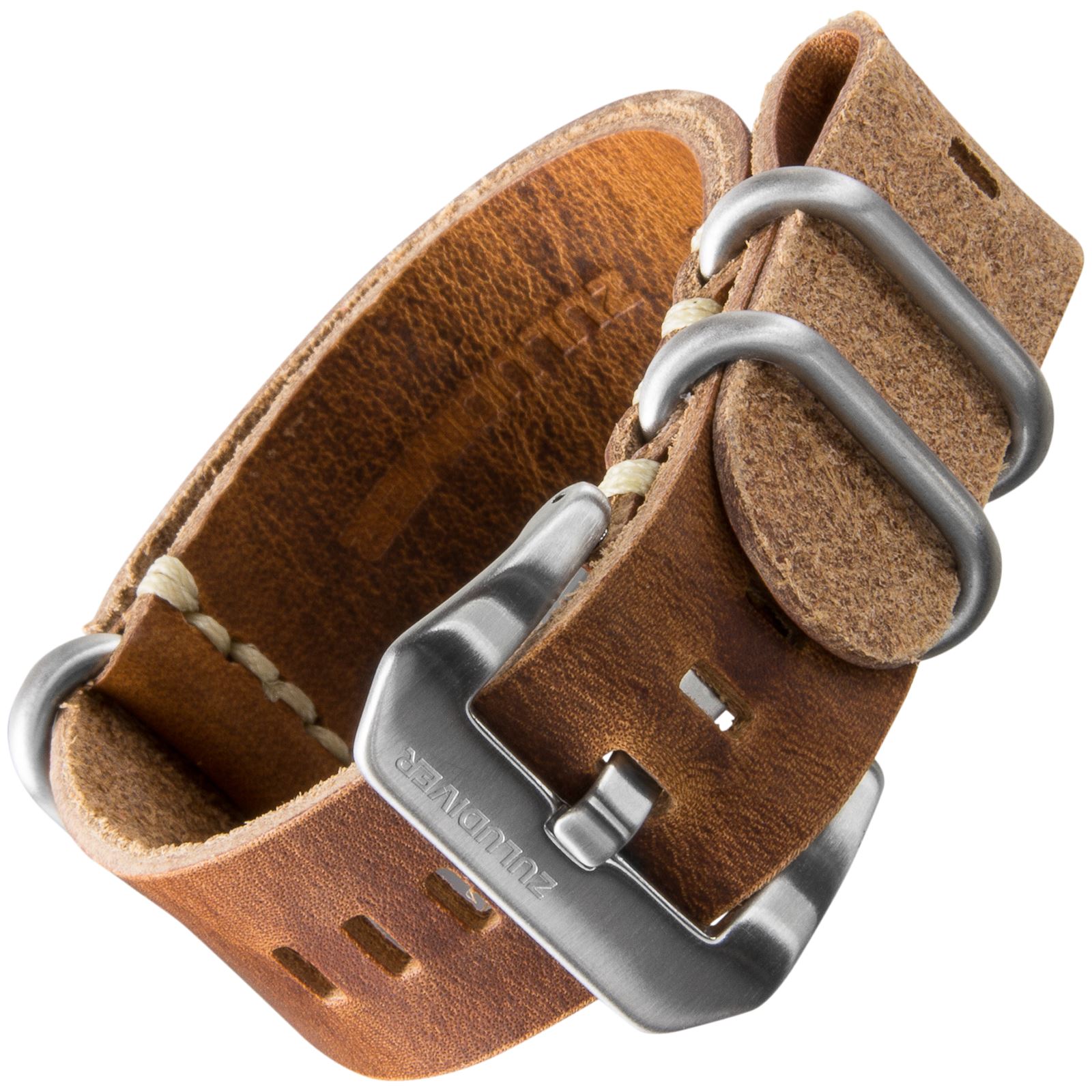 ZULUDIVER® Genuine Leather Watch Strap PreV ZULU NATO Ivory Stitch