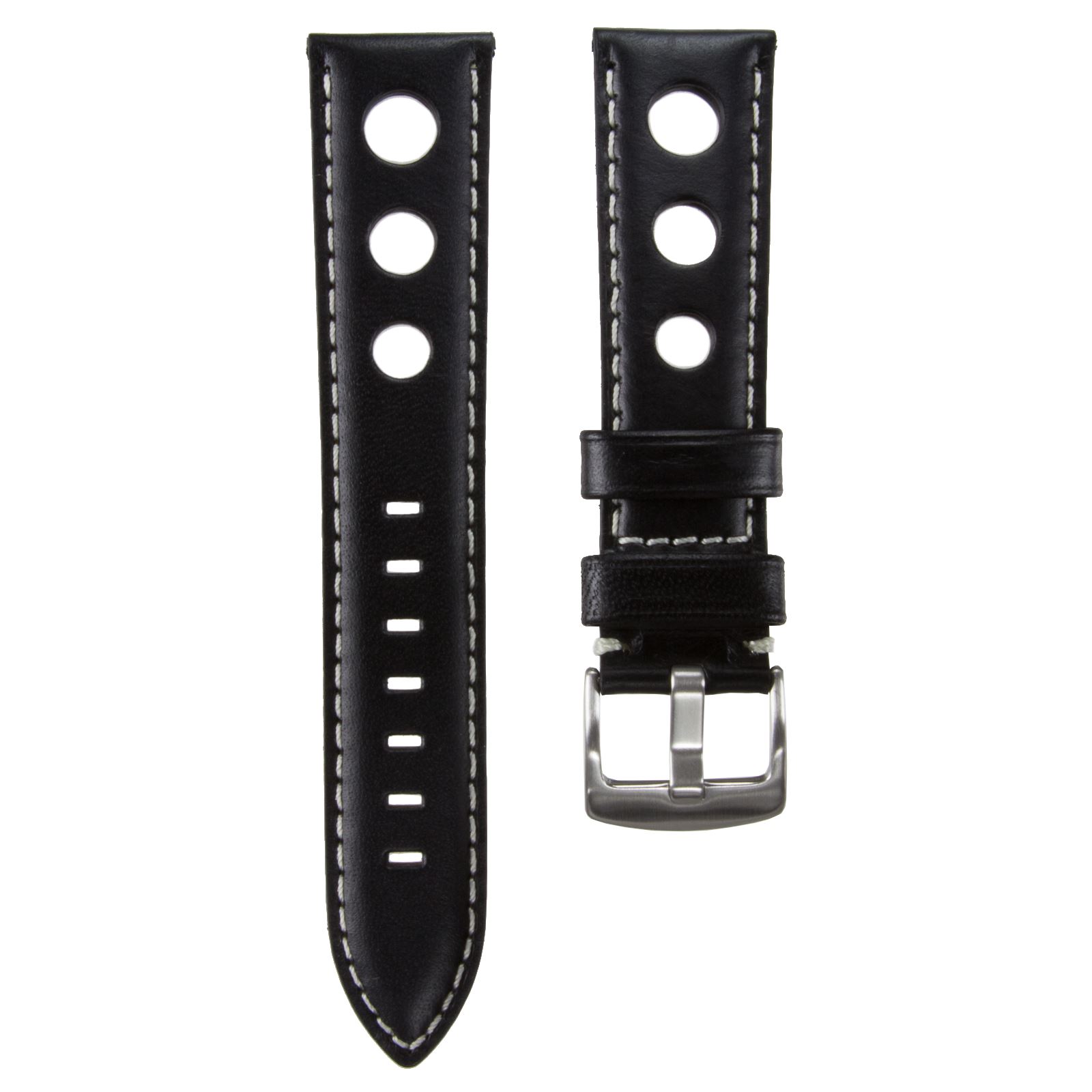Black Italian Leather Rally Perforated Racing Watch Strap 3 Large