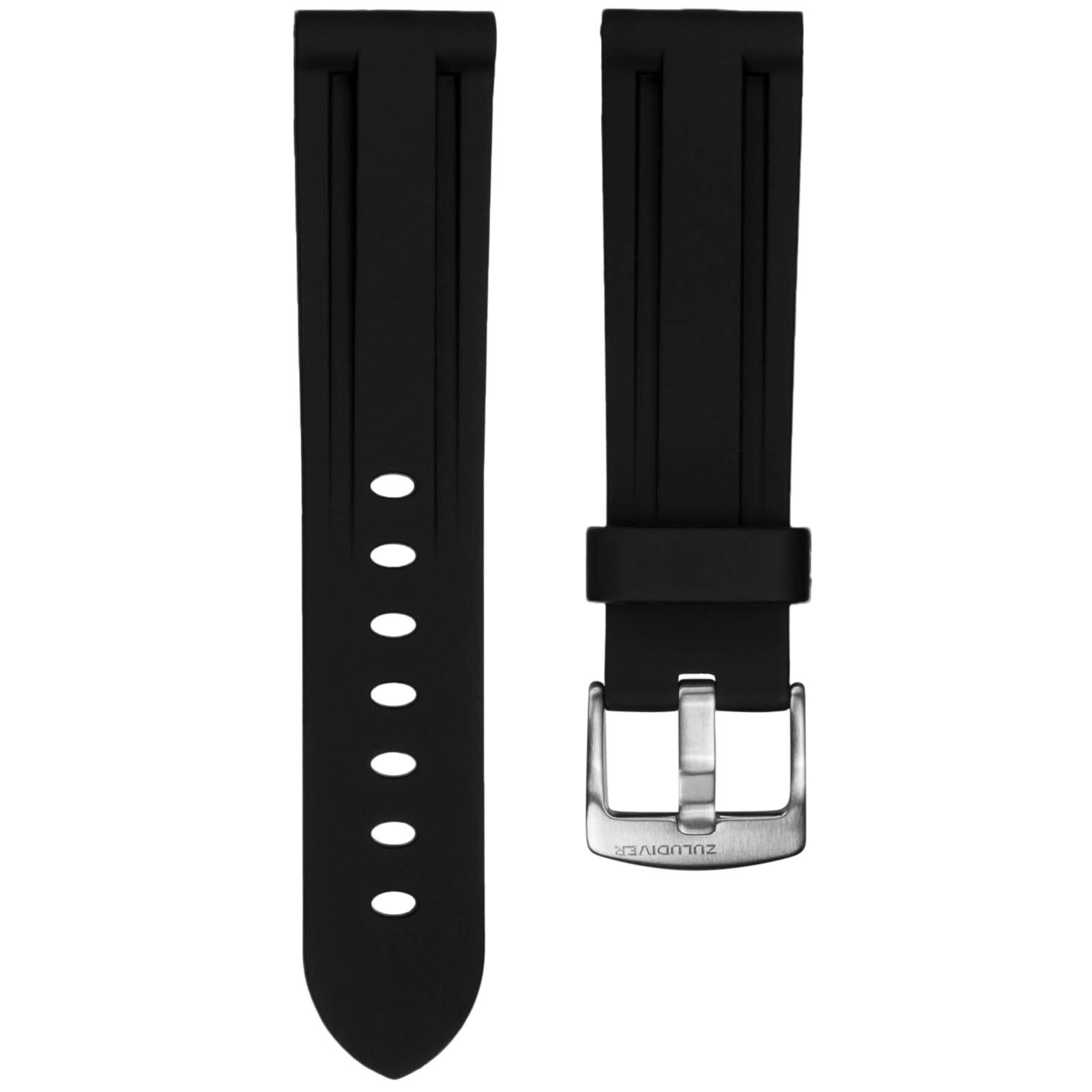 Black Italian Diver Style PU Rubber Watch Strap ZULUDIVER® 20mm 22mm 24mm - Imagen 11 de 22