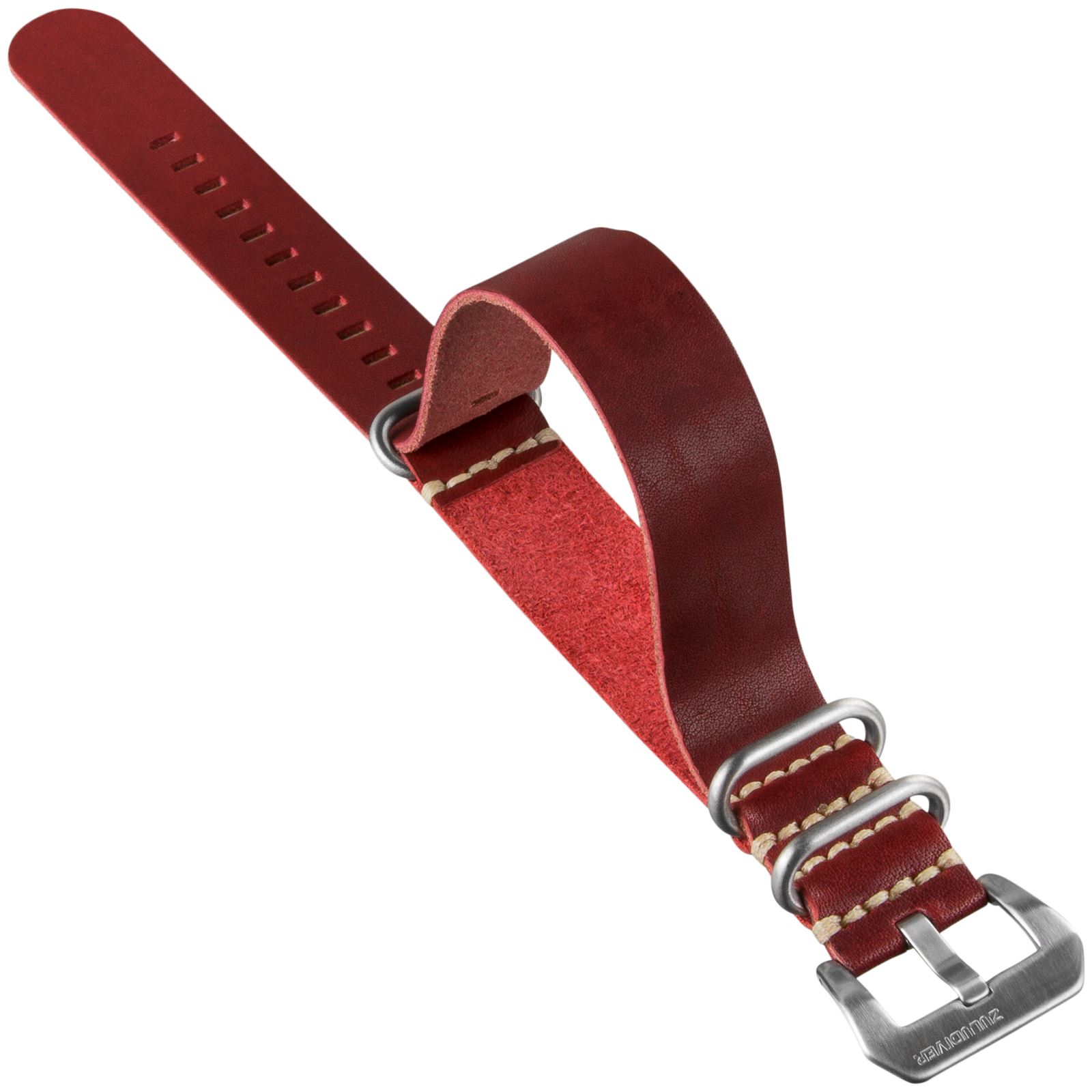 ZULUDIVER® Genuine Leather Watch Strap PreV ZULU NATO Ivory Stitch