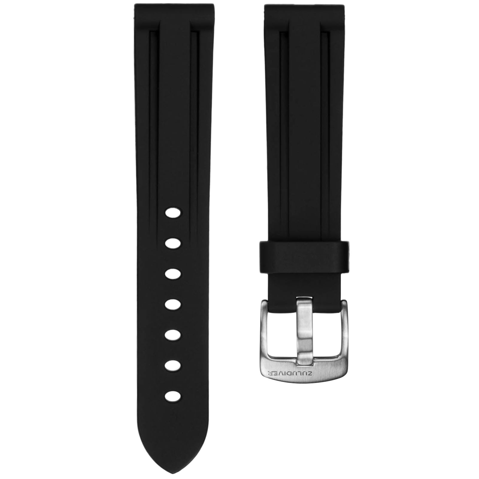 Black Italian Diver Style PU Rubber Watch Strap ZULUDIVER® 20mm 22mm 24mm - Imagen 8 de 22