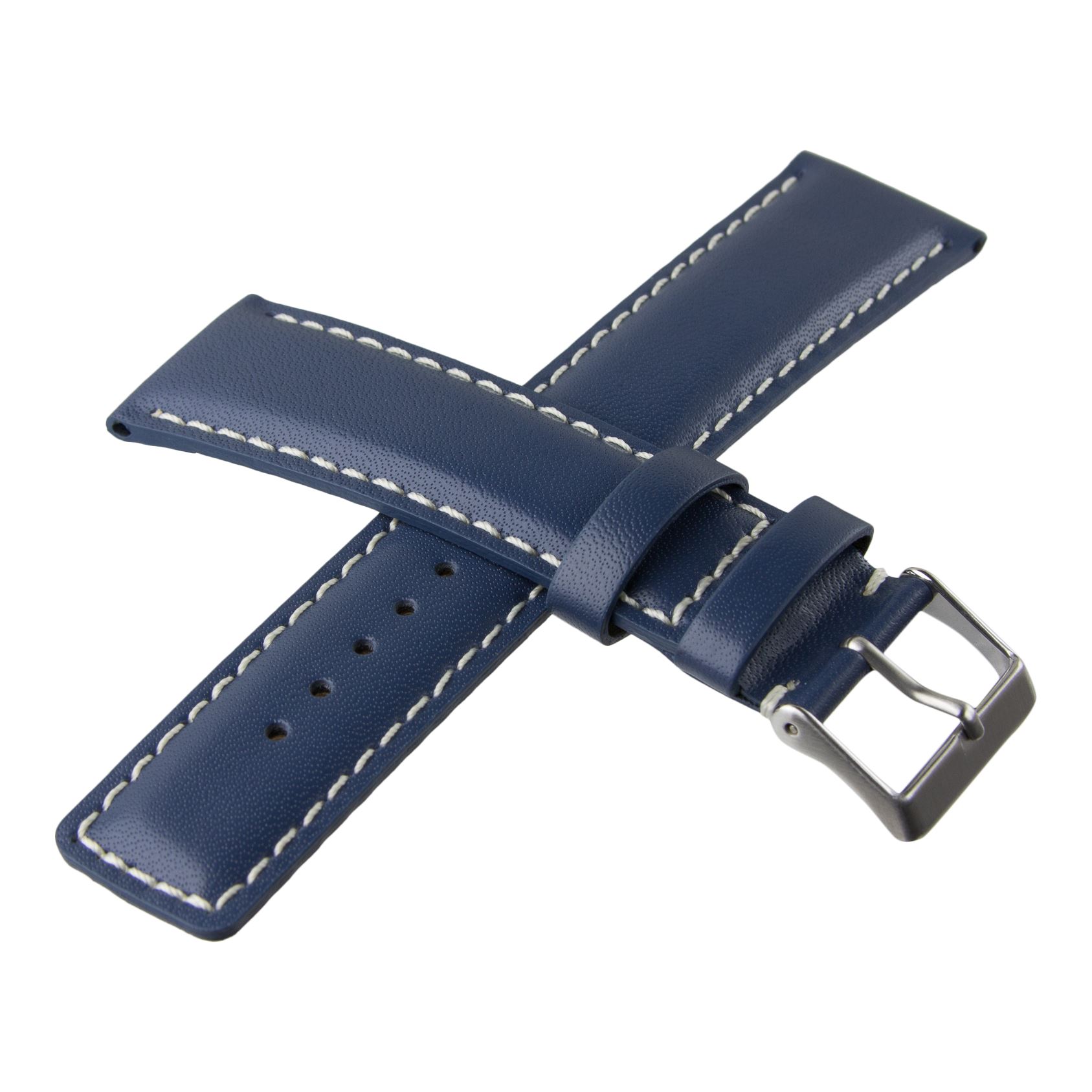 Padded & Stitched Genuine Leather Watch Strap Blue Brown Black 20 22mm