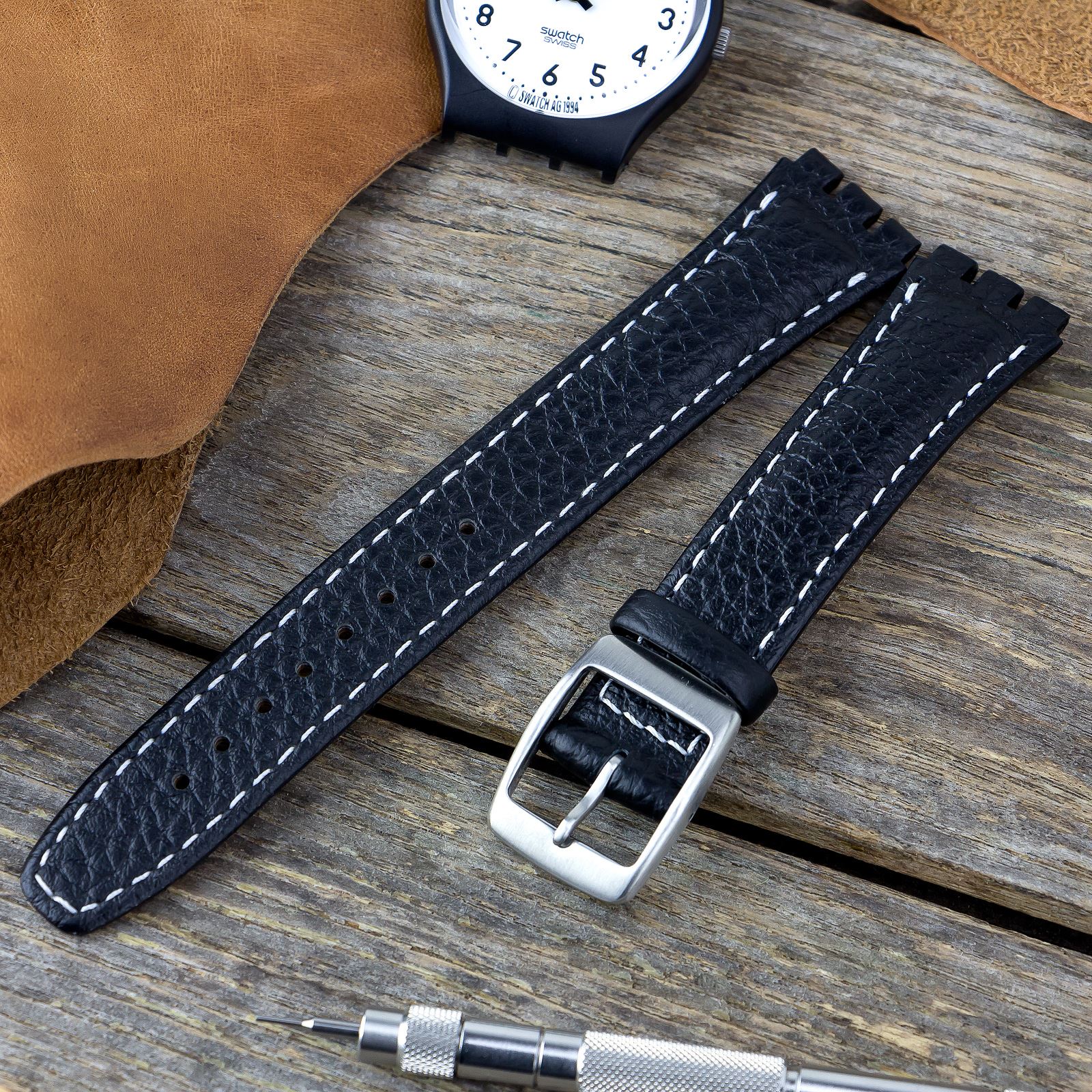 Genuine Leather 17mm Replacement watch strap for Swatch in a choice of