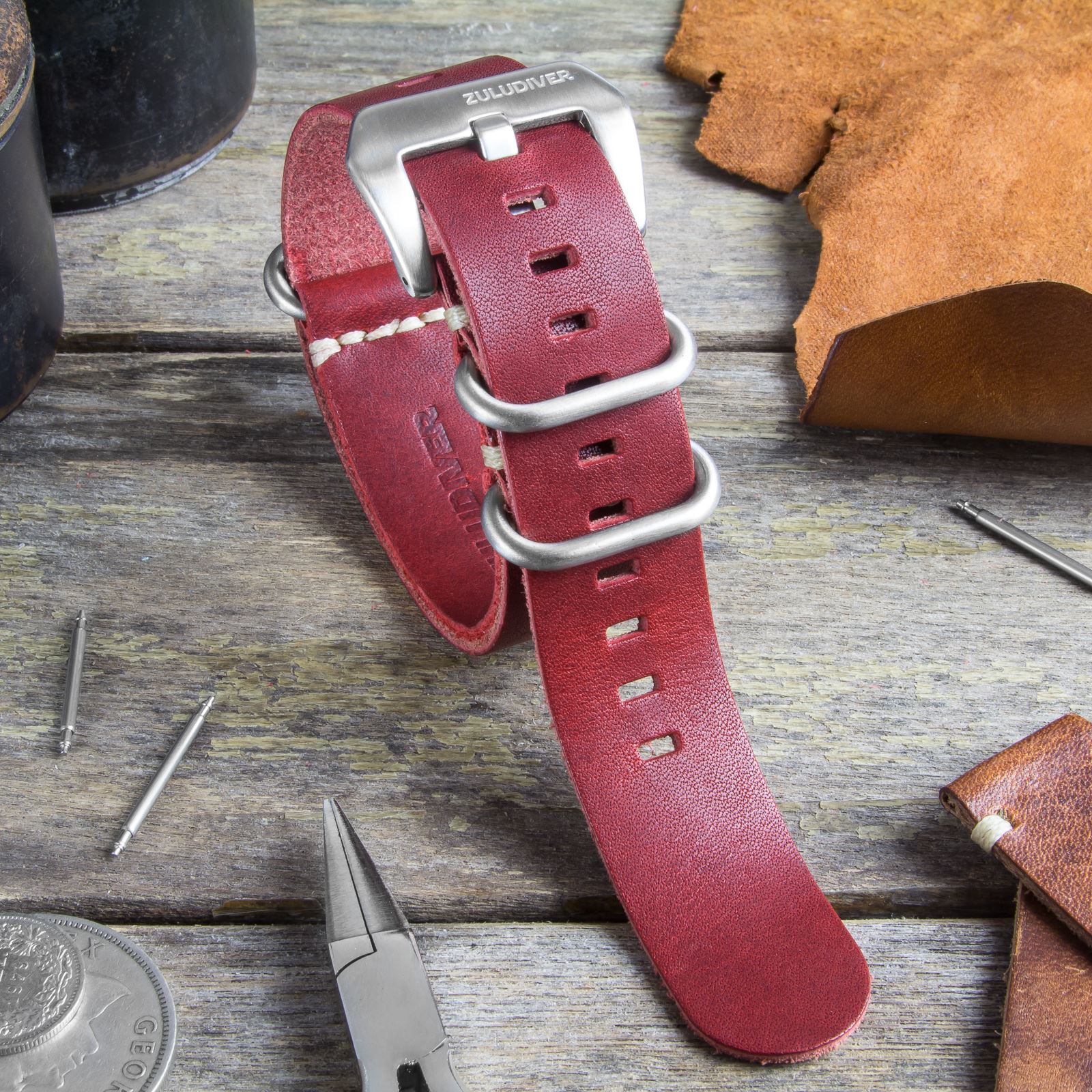 ZULUDIVER® Genuine Leather Watch Strap PreV ZULU NATO Ivory Stitch