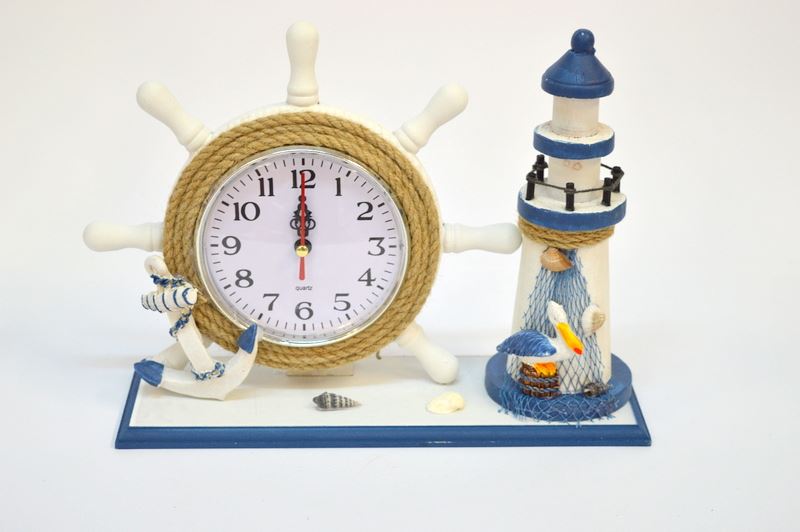 Decor Nautical Wood Ship Boat Steering Wheel Lighthouse Desk Table