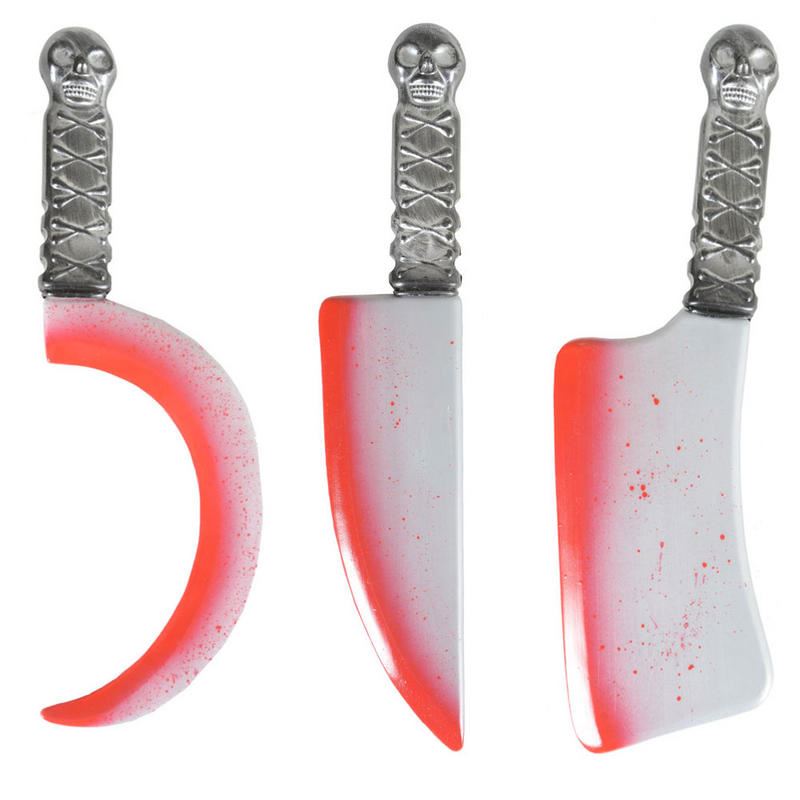 FAKE BLOODY WEAPONS SET,KNIFE/CLEAVER/MEAT HOOK,HALLOWEEN PROPS