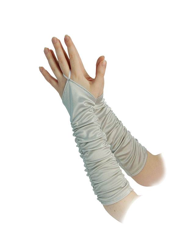 Fingerless Gloves 14" Silver Satin, Fancy Dress
