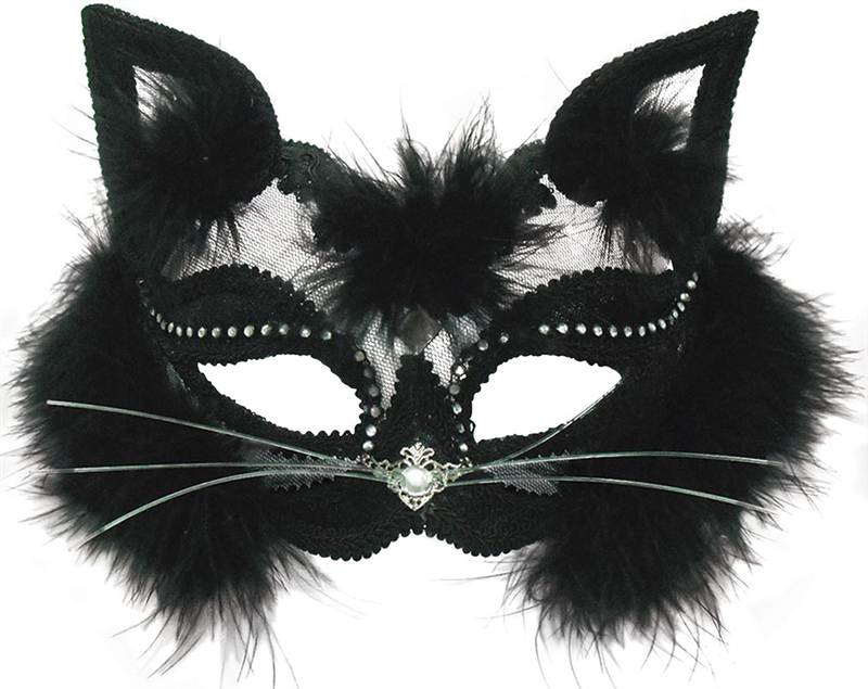 TRANSPARENT BLACK CAT MASK, MASQUERADE EYE MASK, HALLOWEEN FANCY DRESS