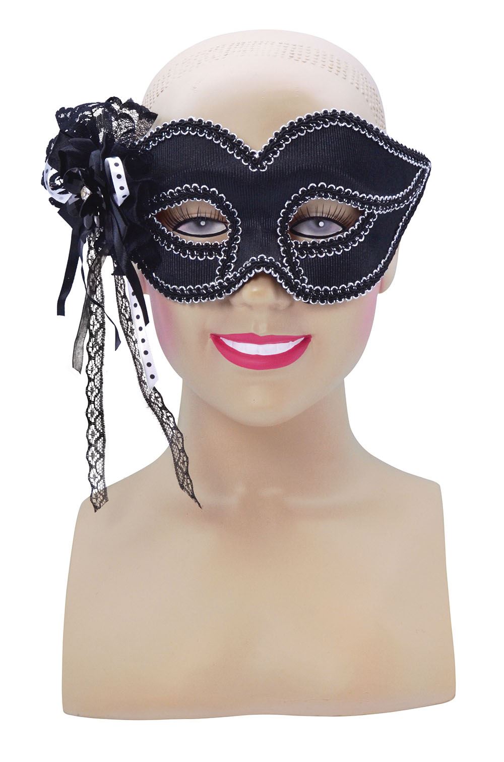 Black + Side Lace Trim, On Glasses Frame, Fancy Dress Masquerade Eye