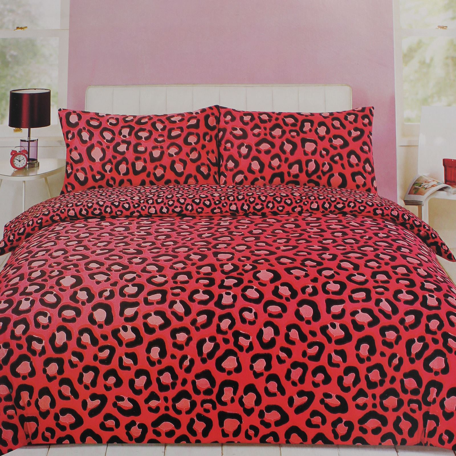 Leopard Pink Animal Print Fuchsia Safari Duvet Quilt Cover Bedding Set Leopard Fuschia Hot Pink Duvet Set