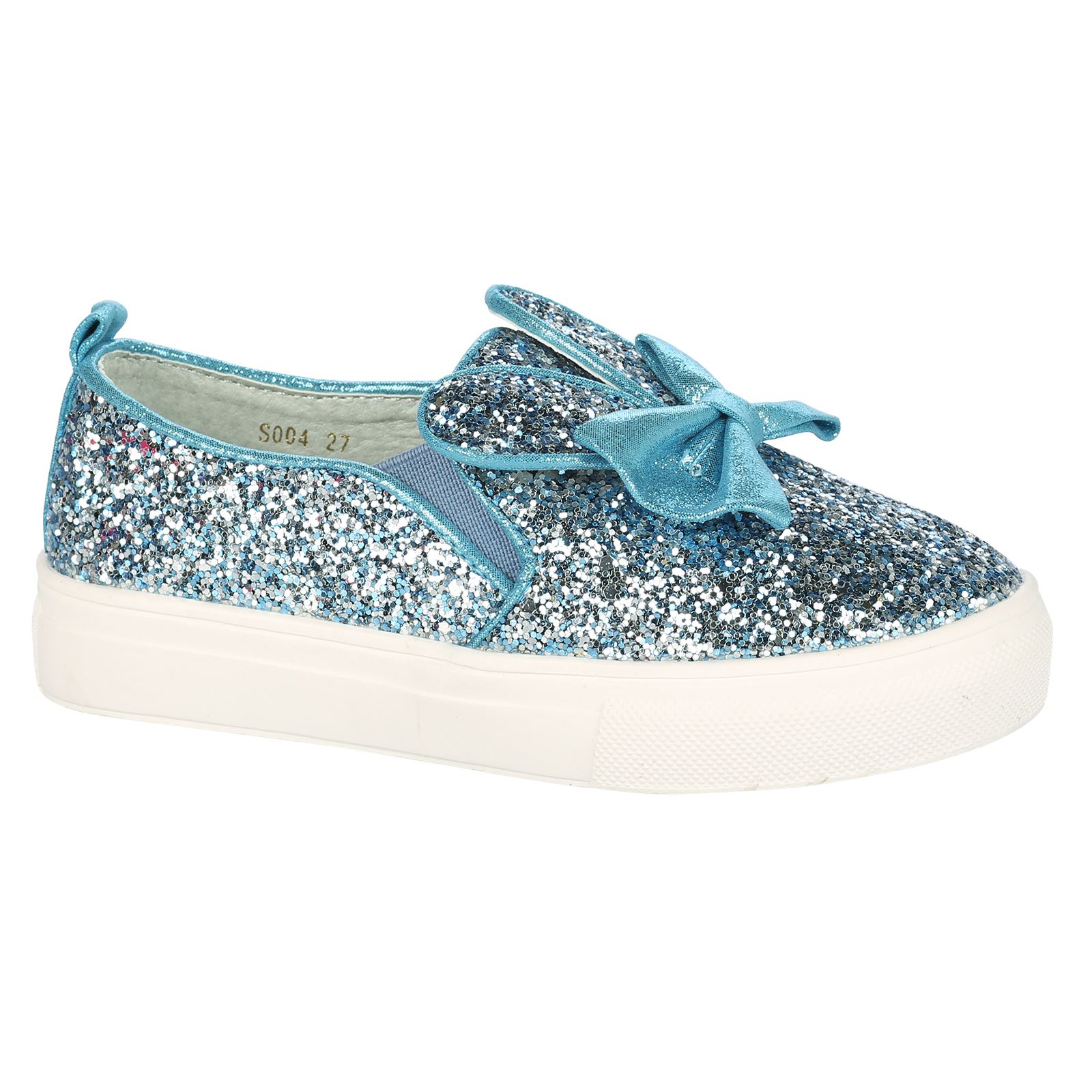Sophia Girls Kids Slip On Bunny Ear Glitter Plimsolls Trainers Shoes
